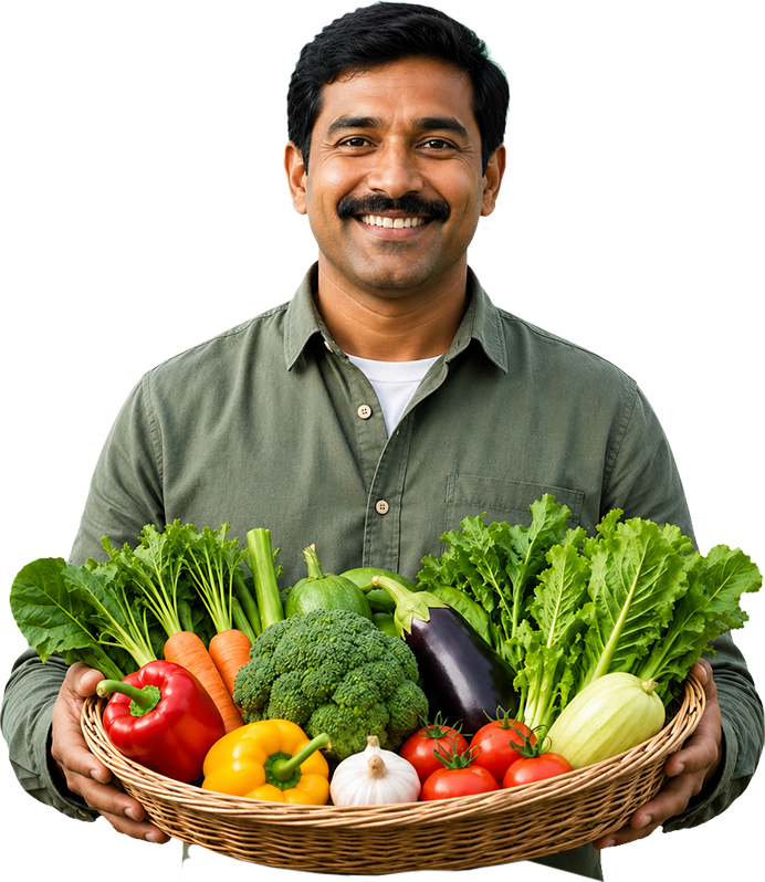 Farmer with fresh produce basket